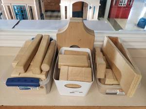 lot 295 image: 2 Bins of Misc Wooden Blocks