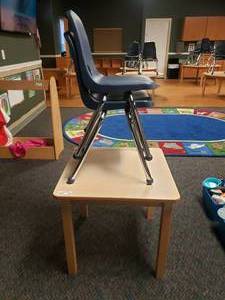 lot 352 image: Small Rectangle Classroom Table w 2 Chairs