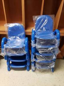 lot 396 image: Lot of 9 Base Line Blue 5 Rise Toddler Chairs