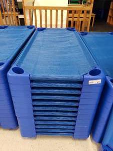 lot 431 image: Lot of 12 Sprogs Stackable Blue Daycare Cots