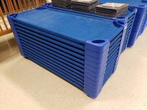 lot 433 image: Lot of 12 Sprogs Stackable Blue Daycare Cots