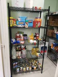 lot 449 image: Black Metal Shelf w Contents.  All Food & Items on Shelf Included
