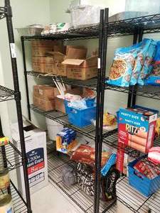 lot 450 image: Black Metal Shelf w Contents.  All Food & Items on Shelf Included