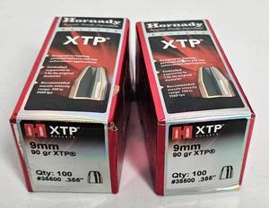 lot 13 image: (YOUR BID X 2) TWO BOXES OF HORNADY XTP BULLETS 9MM (.355 DIAMETER) 90 GRAIN XTP 100 PACK.