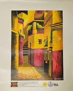lot 40 image: EL CALLEJON DEL BESO PAINTING GICLEE PRINT ON CANVAS WATERCOLOR BY HECTOR HUGO RESENDIZ READY TO BE STRETCHED. 16.5 H X 12 W.