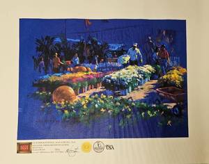 lot 41 image: FARMERS MARKET PAINTING GICLEE PRINT ON CANVAS WATERCOLOR BY STEVE GREY READY TO BE STRETCHED. 14 H X 20 W.