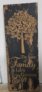 lot 62 image: KIRKLANDS THE LOVE OF FAMILY... WALL PLAQUE AS SHOWN. 12 X 32