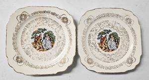 lot 78 image: VINTAGE VICTORIAN COUPLE COURTING DESSERT PLATES AS SHOWN.
