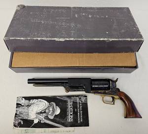lot 50 image: TAKE A LOOK TRADITIONS FR18472 1847 COLT WALKER .44 CAL. PERCUSSION REVOLVER WITH ORIGINAL BOX AND DOCUMENTS AS SHOWN.