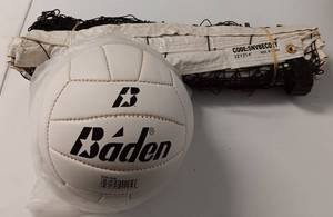 lot 89 image: VOLLEYBALL NET AND VOLLEYBALL AS SHOWN.