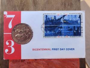 lot 14 image: 1973 Bicentennial First Day Cover - stamp and coin