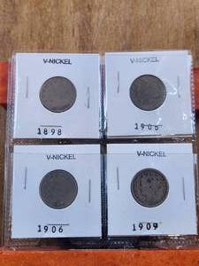 lot 29 image: Selection of 4 V-Nickels - 1898, 1905, 1906, 1909