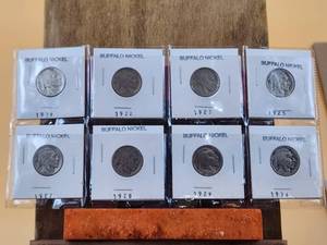 lot 34 image: Selection of Buffalo Nickels - 1919, 1920, 1923, 1927, 1928, 1929, 1936