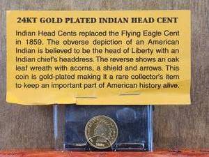 lot 59 image: 24Kt gold plated Indian Head cent - 1880