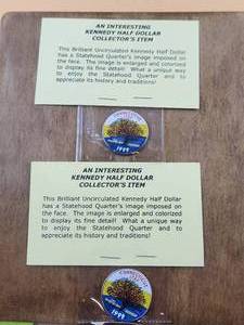 lot 94 image: Selection of 2 1999 Connecticut Kennedy half dollars with statehood quarter images imposed on the face