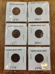 lot 109 image: Selection of Indian Head Cents - 1884, 1887, 1891, 1892, 1905, and 1906