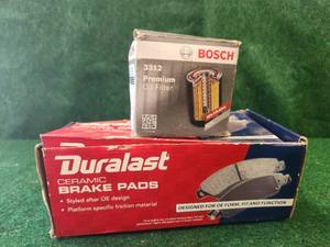 lot 253 image: Duralast ceramic brake pads and Bosch oil filter