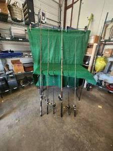 lot 286 image: Selection of fishing poles - some missing handles
