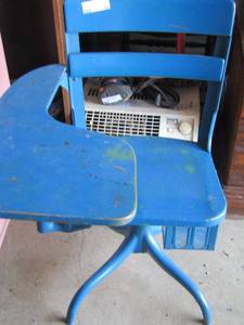 lot 41 image: Blue cross leg vintage childs desk