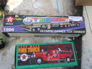 lot 85 image: 1996 Olympic games- toy tanker- 1929 Mac fire truck