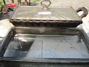 lot 102 image: ceramic leather tray- footed casserole dish