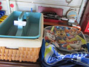 lot 111 image: home made garden caddy and a paw patrol back pack