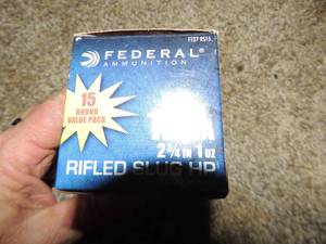 lot 143 image: Federal 12 gauge rifled slugs box of 15