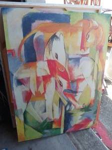 lot 143 image: Elephant, Horse, and Cow Print On Canvas Originally Done by Franz Marc