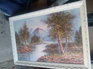 lot 146 image: Vintage White Framed Original Landscape Painting