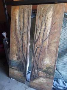 lot 140 image: Two Original Uttermost Acrylic on Burlap Tree Paintings