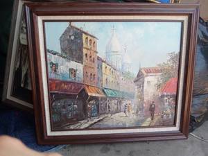 lot 151 image: Original Vintage Framed Street Scene Signed by Davis