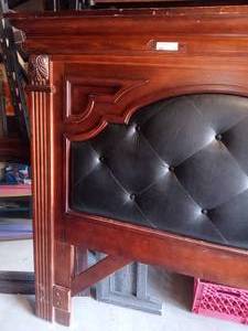 lot 73 image: Solid Wood Queen Size Tufted Vinyl Insert Headboard With Bed Frame Project Piece