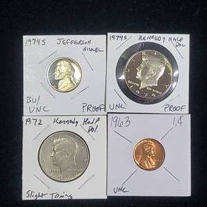 lot 248 image: Four Coins, Two Proof Coins, Two Uncirculated Coins