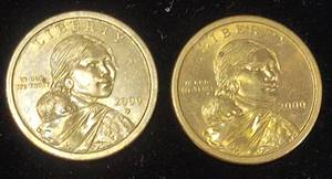 lot 258 image: Two 2000 P Sacagawea Dollar Coins