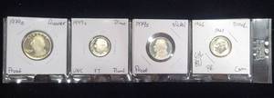 lot 52 image: Three Proof Coins with a Brillant Uncirculated 1966 Dime - see details below
