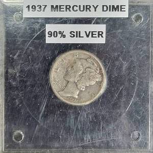 lot 294 image: Silver 1937 Mercury Dime 90 Percent Silver