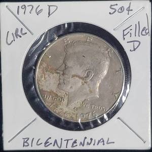 lot 295 image: ERROR 1976 D Bicentennial Kennedy Half Dollar Filled D