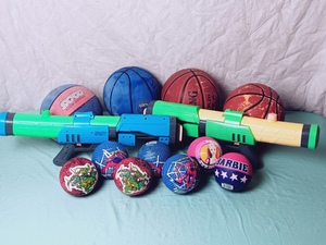 lot 8 image: 13 Pc Squirt GunBall Play Set - Small Balls Include Barbie, TNT Teenage Mutant Ninja Turtles, and Spiderman - QV DESCR
