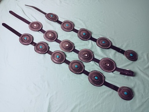lot 38 image: NEW - (x3) Rancho Estancia Black Leather with TurquoiseClear Gem - BilloCrystal Concho Western Belt R5F308-E019 x3 - QV DESCR