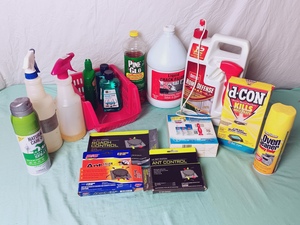 lot 69 image: Mixed Lot of NEW and Used Pest Control and Cleaning Items w D-Con, RID, Ortho, PowerHouse, Pine Glo, Natural Care, Etc.