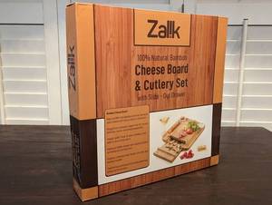 lot 131 image: NEW - Zalk Cheese Board and Cutlery Set 100% Natural Bamboo