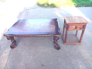 lot 59 image: Large Solid Wood Coffee Table and Rustic End Table - QV DESCR
