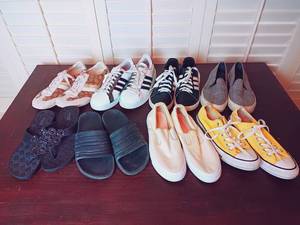 lot 94 image: 8 Pair Womens Shoes (Sz 5-9) w Coach, Adidas, Converse, and Capelli