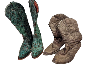 lot 100 image: Womens (Sz 8) Western Boots - TurquoiseTeal Leather Cowboy Pro Boots and Silver Washington Boots