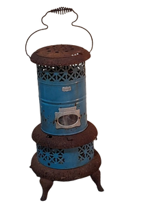 lot 137 image: Aqua Antique Enamel Perfection Smokeless Oil Heater 260-C (From 1910s) 25 Tall, 12 Diameter