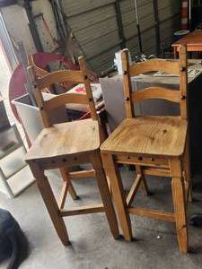 lot 51 image: Pair of wooden tall barstools