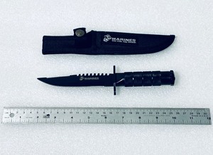 lot 3 image: Marines The Few. The Proud. 8.5 Black Survival Knife With Sheath, Model# M-1003 - In Condition As Shown