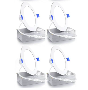 lot 44 image: Lot Of 4 - New Other Ensenior 4 Round Slim Recessed Ceiling LED Lights, Model# ERL-9X-ETL  (1 Extra Junction Box) - As Shown - Retails New $43 - 2nd Chance Lot