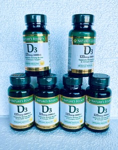 lot 78 image: Lot Of 6 New Sealed - Natures Bounty Assorted Vitamin D3, Supports Strong Bones & Immune Health, 5,000IU, 900 Total Soft Gels - As Shown - Total Retail $90