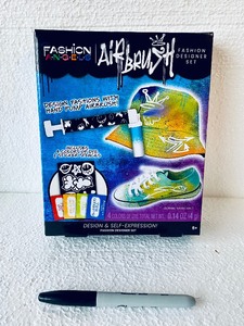 lot 311 image: New Fashion Angels Air Brush Fashion Designer Set, Includes 4 Colors Of Dye & Sticker Stencils - As Shown